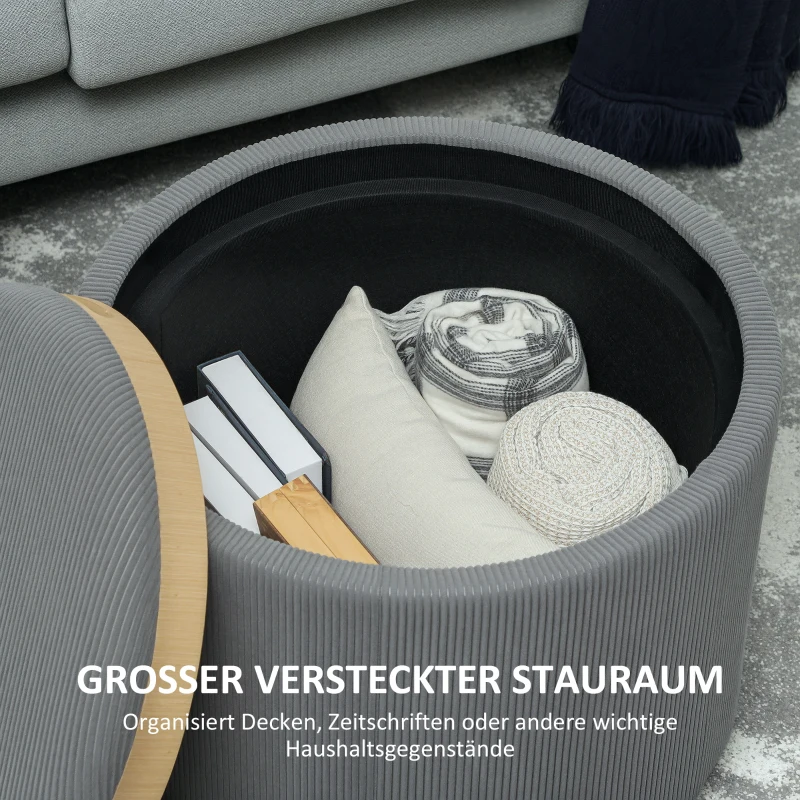 Pufa z pojemnikiem, pokrywa, styl cord, 56 x 56 x 42 cm