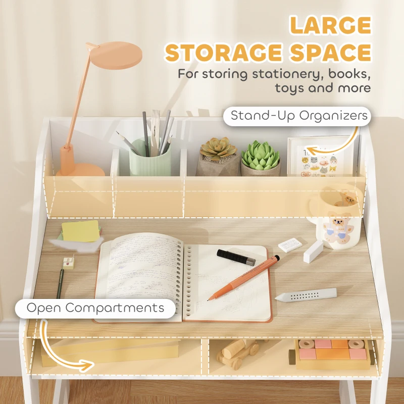 Zestaw biurka i krzesła dla dzieci AIYAPLAY, biurko uczniowskie z 5 przegrodami, stolik dla dzieci, biurko młodzieżowe dla chłopców i dziewczynek, naturalne