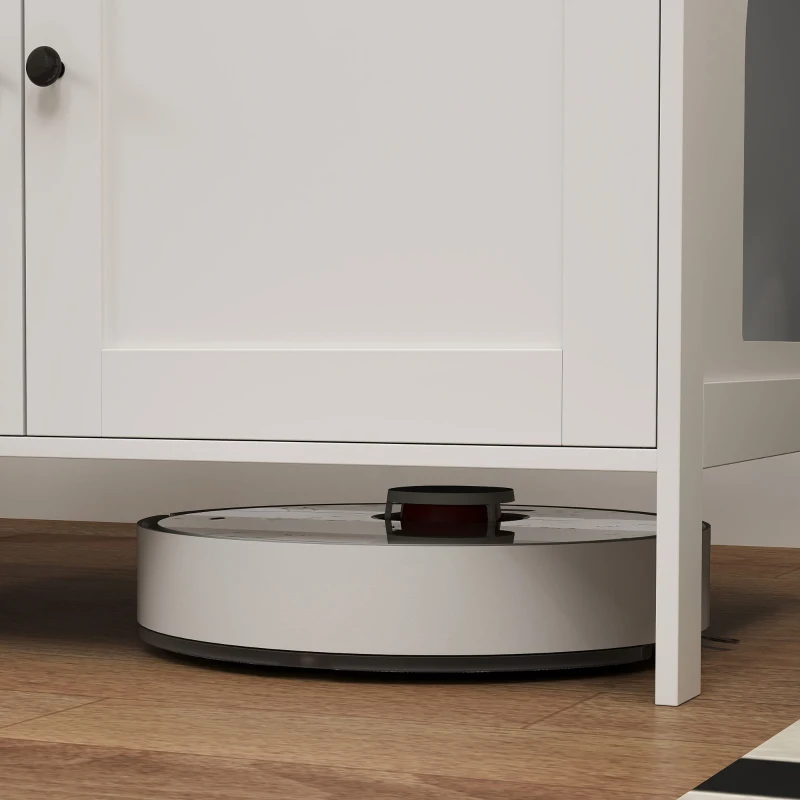 PawHut Cat Litter Box Enclosure, Elevated Design Litter Box Furniture with Double Doors and Side Entrance, Indoor Kitty House Hidden Washroom Toilet for Living Room, White