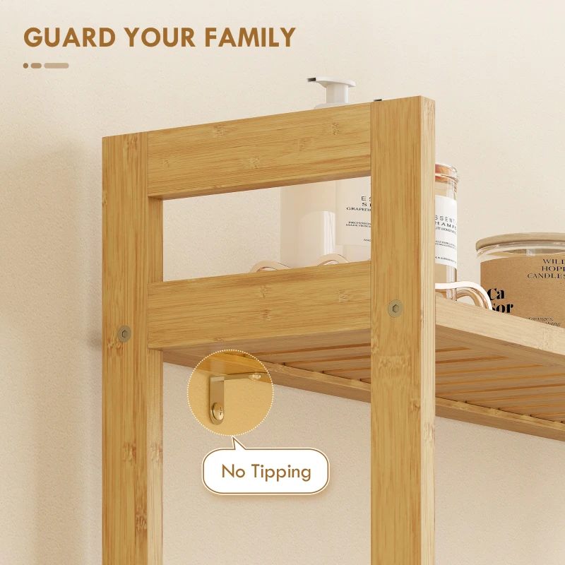 Regal łazienkowe 3-półkowe, bambus, z zabezpieczeniem