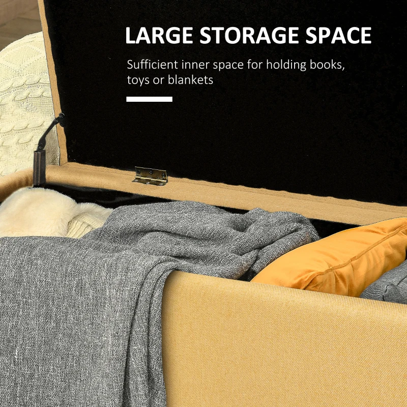 HOMCOM Ławka, Ławka tapicerowana z miejscem do przechowywania, Wygląd lnu, Ławka z nogami ze stali dla salonu, korytarza, sypialni, do 150 kg, 101 x 38,5 x 44,5 cm, Żółty