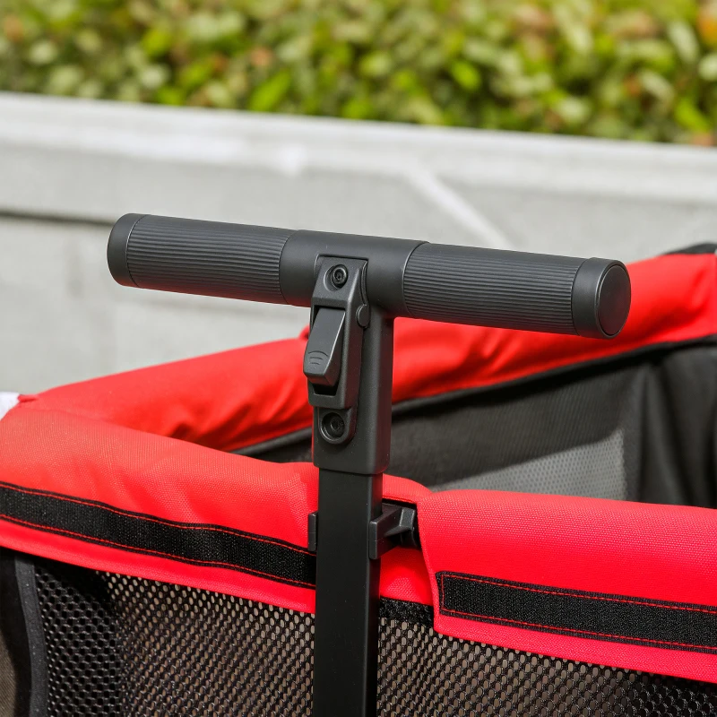 PawHut Dog Stroller, Puppy Buggy Cargo Trailer with Removable Adjustable Canopy, Storage Bag, Washable Cushion, Safety Leashes, Folding Pet Stroller for Large Dogs, Red