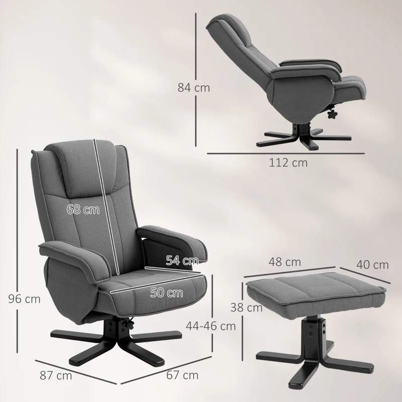 HOMCOM Rocker Swivel Recliner Chair with Footstool, Velvet Fabric Recliner Armchair with Ottoman, Wood Base, Upholstered Reclining Chair for Living Room, Bedroom, Office, Charcoal Grey