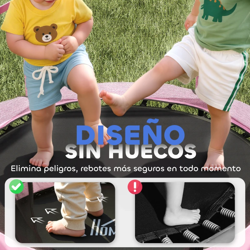 HOMCOM Trampolín para Niños de +3 Años Ø140 cm con Red de Seguridad y Marco de Acero para Interior y Exterior Rosa y Negro