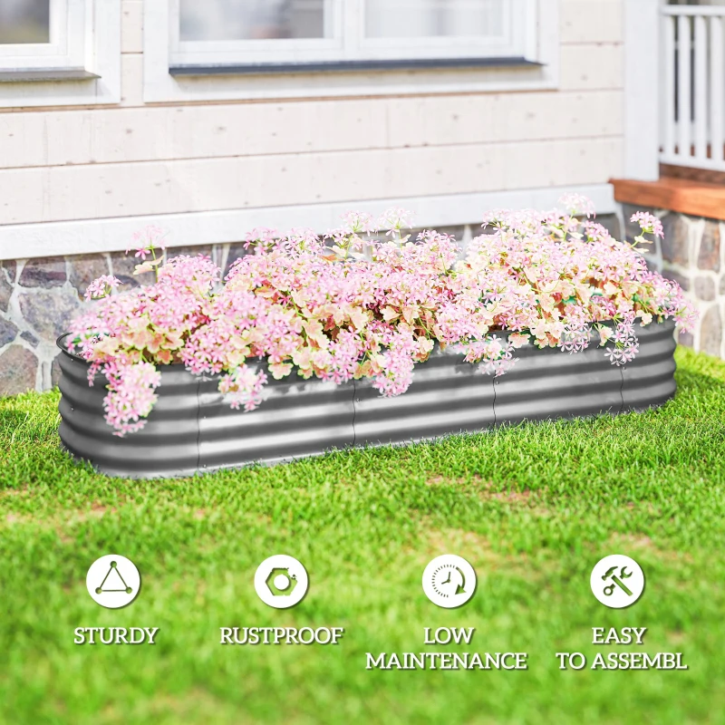Outsunny Podwyższony ogródek metalowy, skrzynia na rośliny, warzywnik, kwietnik DIY z otwartym dnem, ziołowy ogródek do ogrodu, balkonu, srebrny 195 x 62 x 30 cm