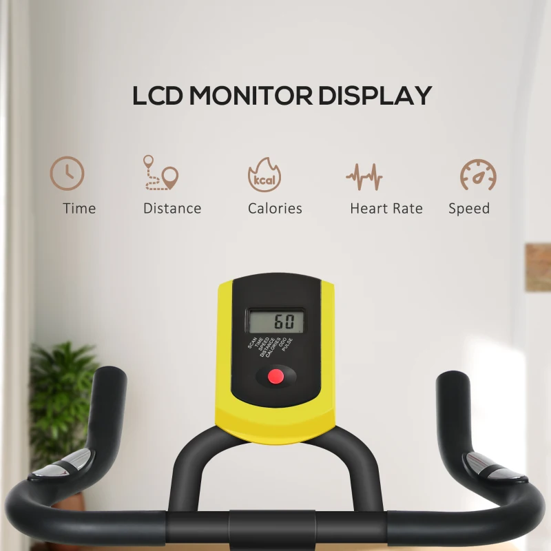 SPORTNOW Domowy Rower Treningowy, Cichy, Regulowany Opór, Czujnik Pulsu, Monitor, Żółty