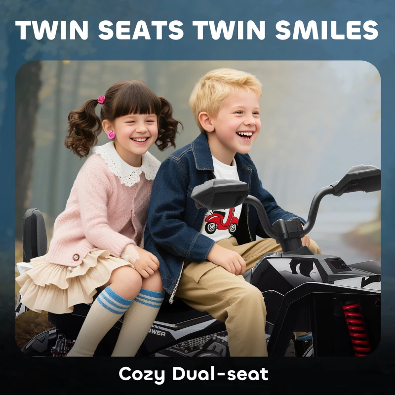 AIYAPLAY 24V Elektryczny Quad dla Dzieci, Czarny, z Funkcjami Przód/Tył, 4 Amortyzowane Koła, Reflektory, USB & MP3, Dwumiejscowy