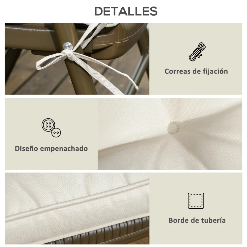 Outsunny Conjunto de Cojines para Sillas de Comedor y Jardín Impermeable con 2 Amarres de Fijación 42x42x5 cm Crema