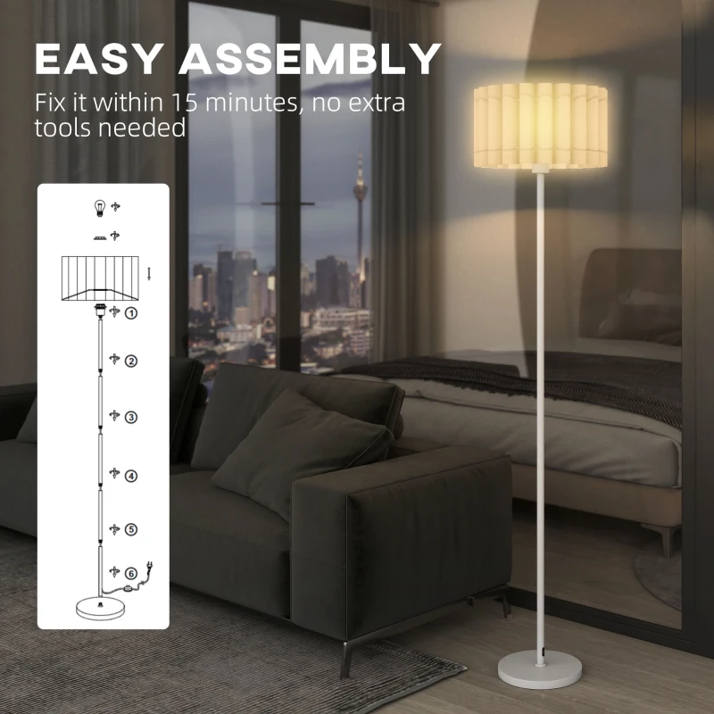 HOMCOM Floor Lamp for Living Room, Modern Standing Lamp with Wave Shade & Foot Switch, Minimalist Tall Pole Lampshade for Bedroom, Office, E27 Holder Without Bulb (40W Max), White