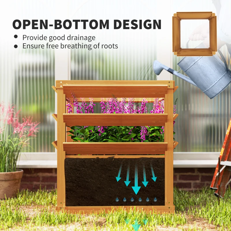 Outsunny Raised Garden Bed, Wooden Elevated Garden Planter with Trellis, Open Bottom, for Climbing Plants, Flowers, Fruits and Vegetables, Caramel Brown