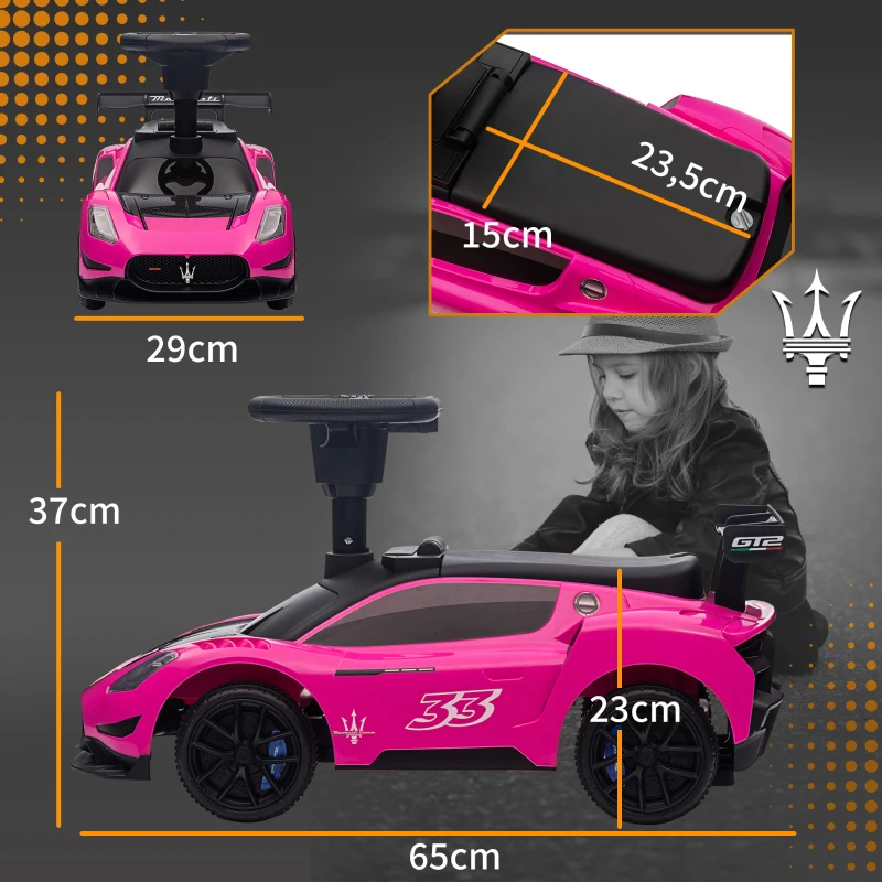 AIYAPLAY Ride on Sliding Car, Baby Push Car Licensed Maserati GT2 with Under Seat Storage, Music, Horn, Foot to Floor Toddler Car for 18-60 Months, Pink