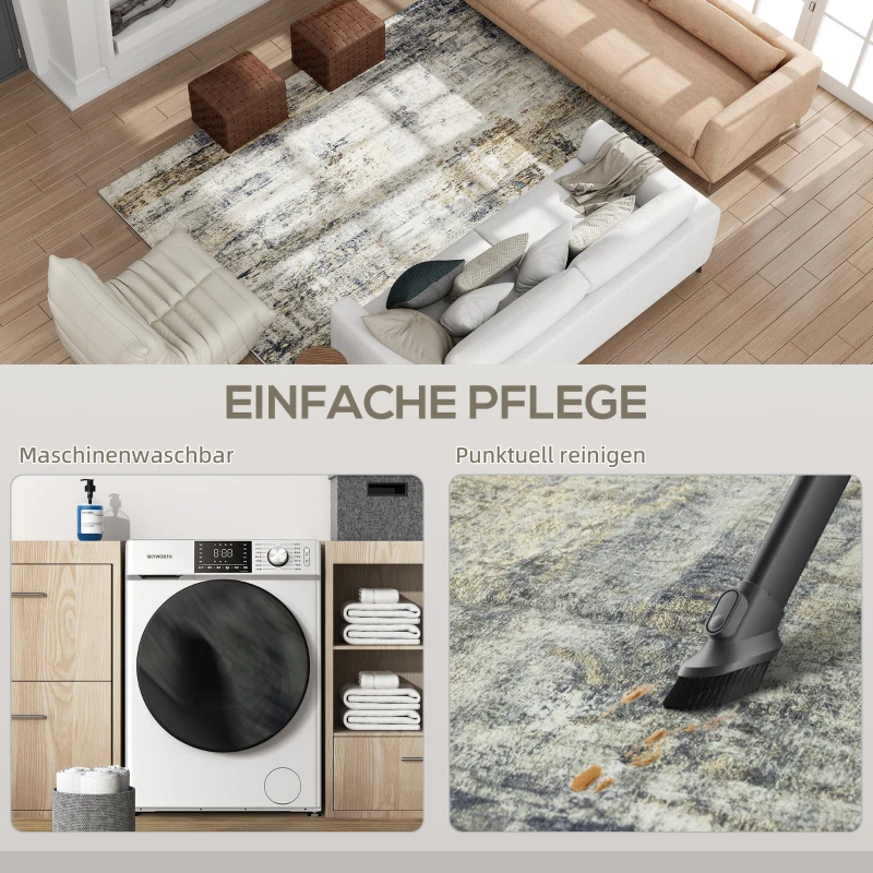 HOMCOM Modern Abstract Area Rug, Machine Washable Rug, Non-Slip Floor Carpet for Living Room, Bedroom, Dining Room, Home Office, 230 x 160 cm, Grey