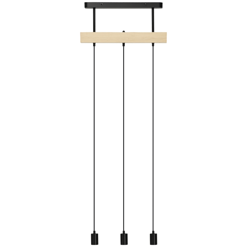 HOMCOM Lampa wisząca, 3-punktowa lampa wisząca, regulowana wysokość lampa wisząca z gniazdem E27 w designie przemysłowym, do kuchni, jadalni, metal, czarny