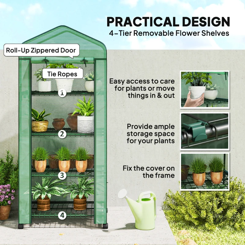 Szklarnia foliowa z regałem, roleta, łatwy montaż, 3 poziomy