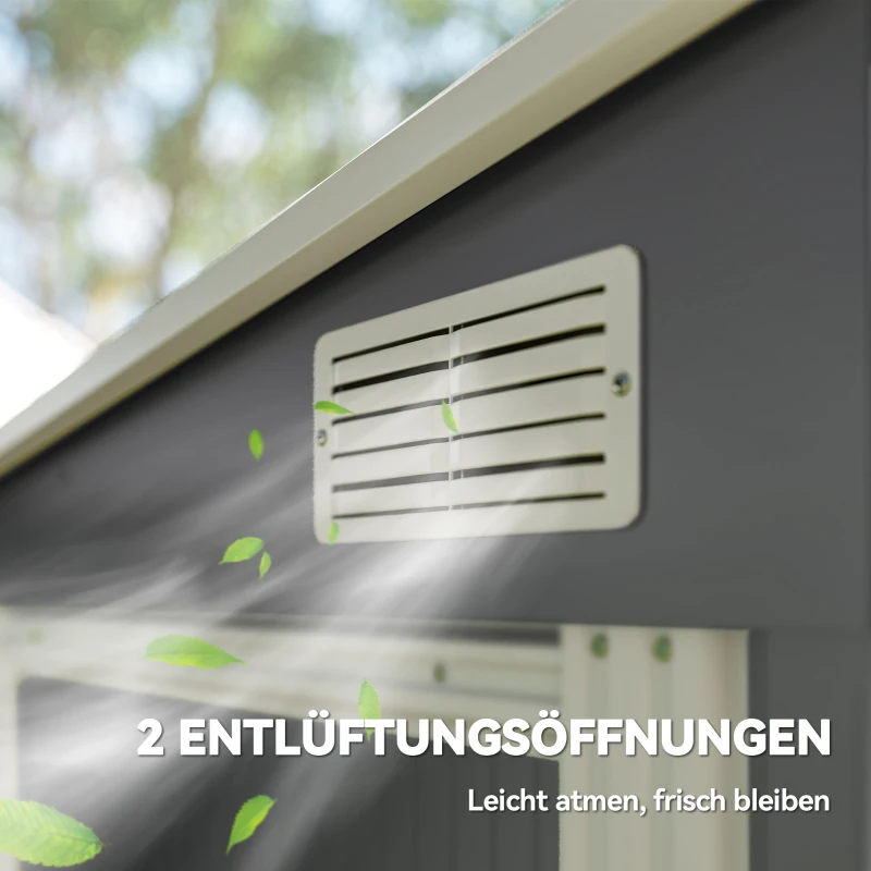 Outsunny Metalowy Schowek Ogrodowy 2,81m² 154x206,5x181 cm, Schowek na Narzędzia z Dachem Pultowym, Fundament, Drzwi Przesuwne, Wodoodporny, Ciemnoszary