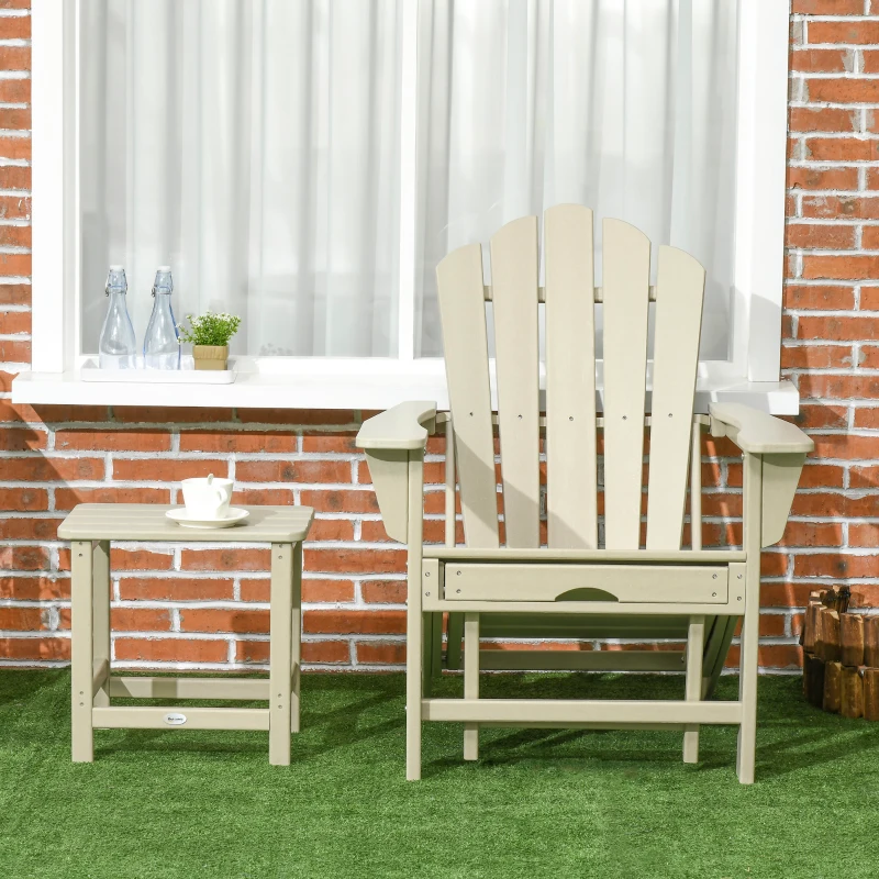 Krzesło ogrodowe Outsunny Adirondack ze stolikiem bocznym, leżak ogrodowy z podnóżkiem, krzesło patio z podłokietnikiem, krzesło balkonowe, HDPE, piasek