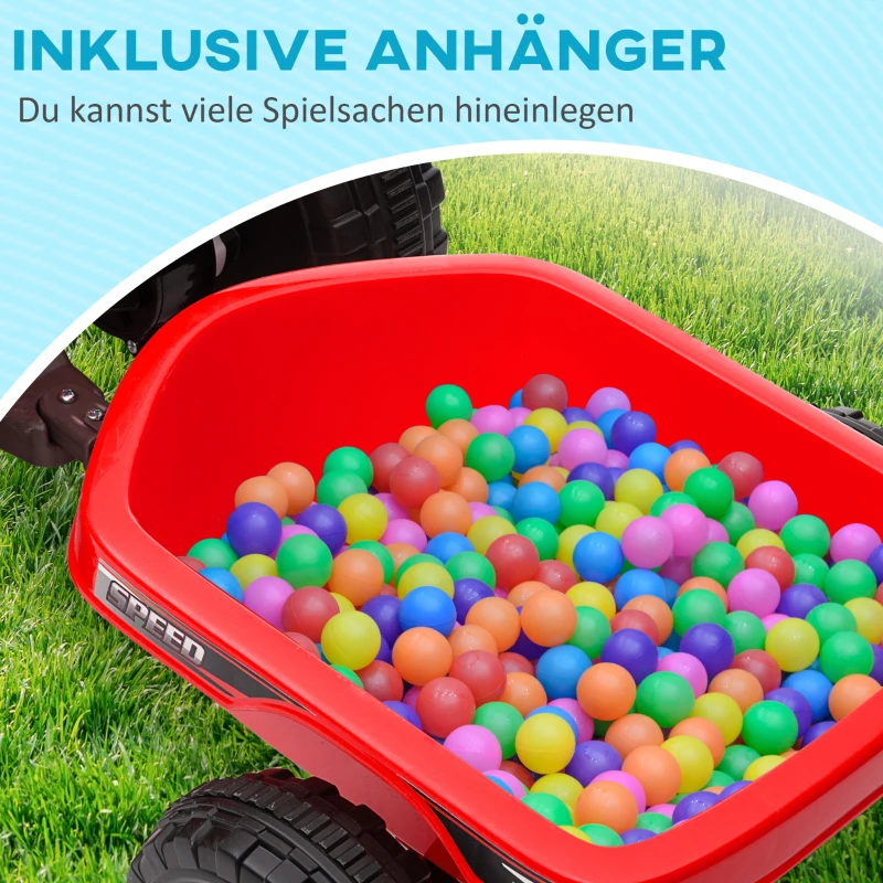 HOMCOM Elektryczny Quad dla Dzieci 6V, z Przyczepką, Dla Dzieci 1,5-3 Lat, 2,5 km/h, Metal, 106 x 41,5 x 48,5 cm, Czerwony