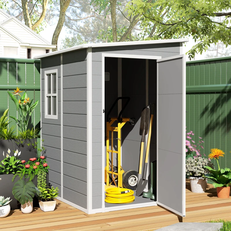 Outsunny Abri de jardin 1,54 m² pour outils porte verrouillable, aération et fenêtre dim. 122L x 149l x 192/177H cm, gris(m-10)