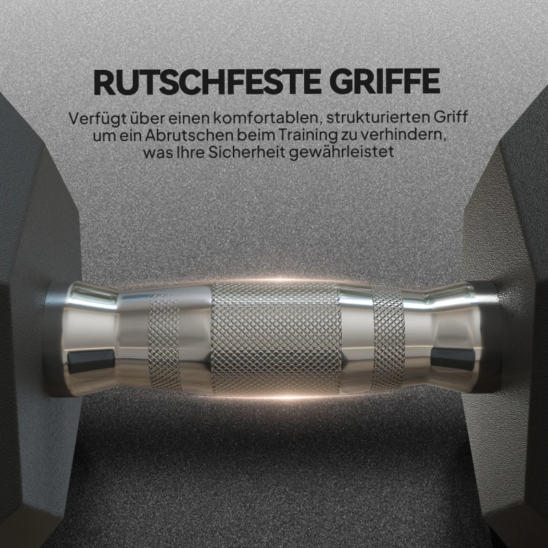 HOMCOM hexagon dumbbell gietijzeren rubberen dumbbell handvat gekartelde gewichten metaal rubber zwart 2 x 15 KG