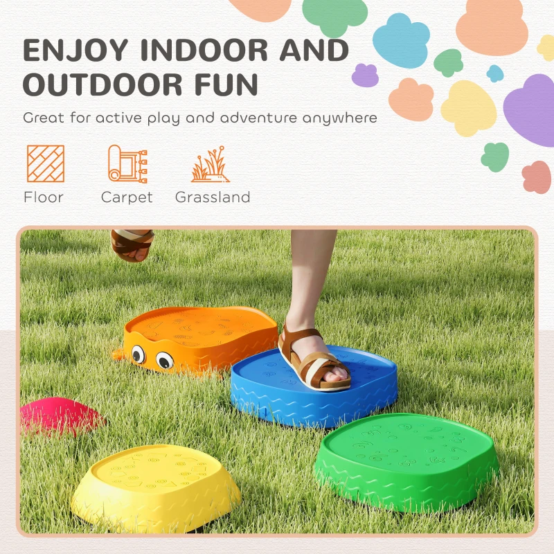 AIYAPLAY 5PCS Balance Stepping Stones, Frog-Shaped Sensory Stepping Stones for Toddlers, Anti-Slip Edging, Stackable Design, Indoor Outdoor Obstacle Course for Kids Ages 2-8, Multicoloured