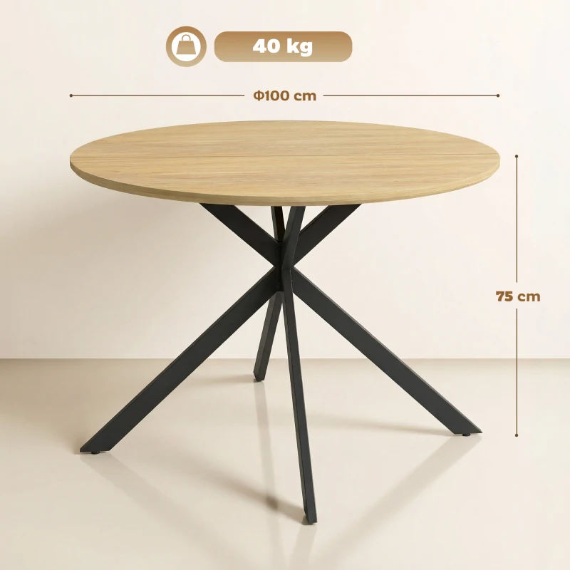 HOMCOM Mesa de comedor redonda para 4 personas, mesa de cocina estilo industrial con patas de acero, para comedor, cocina, roble