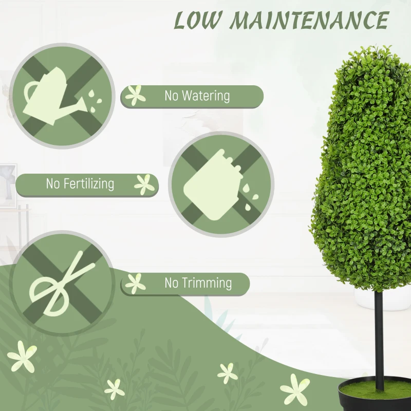 HOMCOM Set of 2 Decorative Artificial Plants, 90cm UV Resistant Faux Teardrop-Shaped Plant with Plastic Pot and Flocking, Fake Trees for Indoor Outdoor Decor, Green