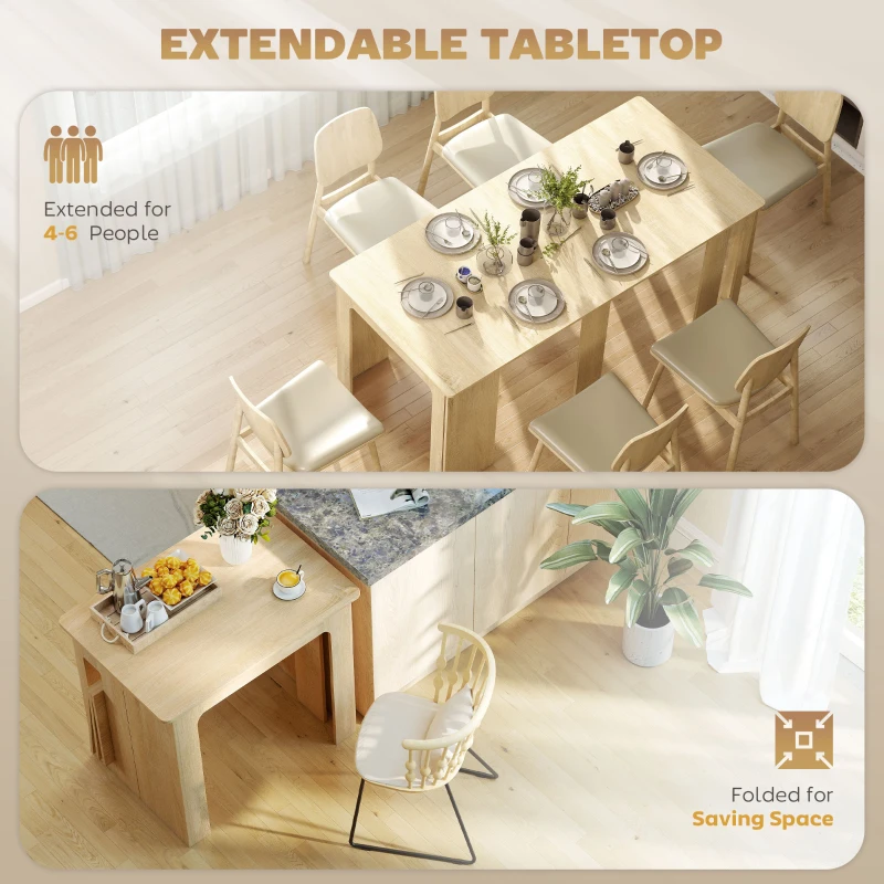 HOMCOM Stół jadalniany, rozkładany 60-180x85 cm dla do 6 osób, nowoczesny stół do jadalni, do salonu, jadalni, kuchni, naturalny