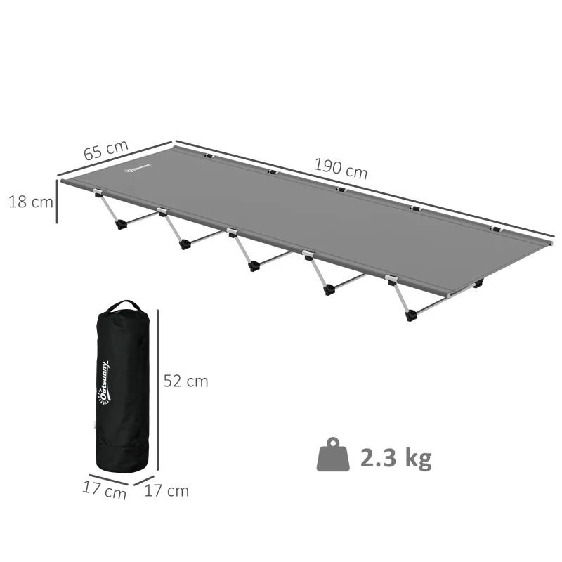 Outsunny Lightweight Camping Bed, Aluminium Portable Camp Cot w/ Strong Support 150kg and Carry Bag for Camping, Dark Grey