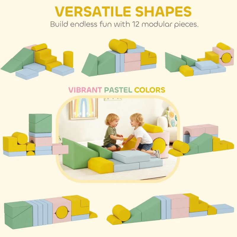AIYAPLAY Zestaw piankowych klocków dla dzieci, 12-elementowy zestaw dużych klocków z pokryciem sztruksowym, klocki do wspinaczki