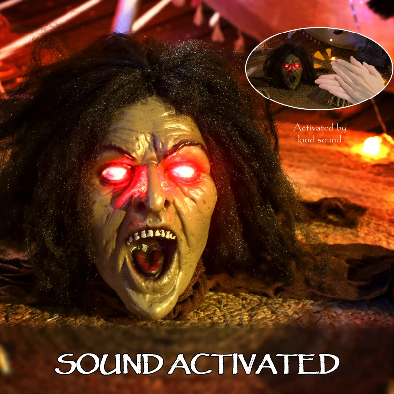 Dekoracja Halloween Outsunny 140 cm - Pełzający Zombie z LED w oczach, funkcją dźwiękową, dekoracja ogrodowa i do domu na imprezę