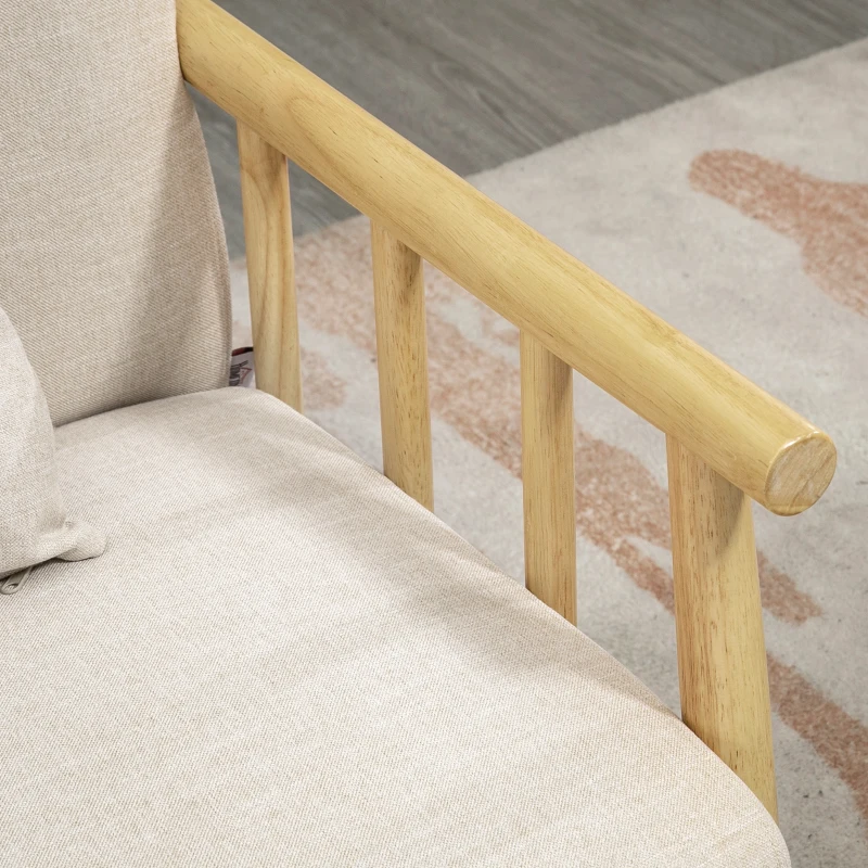 HOMCOM Sofa 2-osobowa, Kanapa z 2 poduszkami lędźwiowymi, Tapicerowana Sofa z ramą drewnianą, W wyglądzie lnu, Nowoczesna Sofa do małych pomieszczeń, Salon, Sypialnia, Beżowa