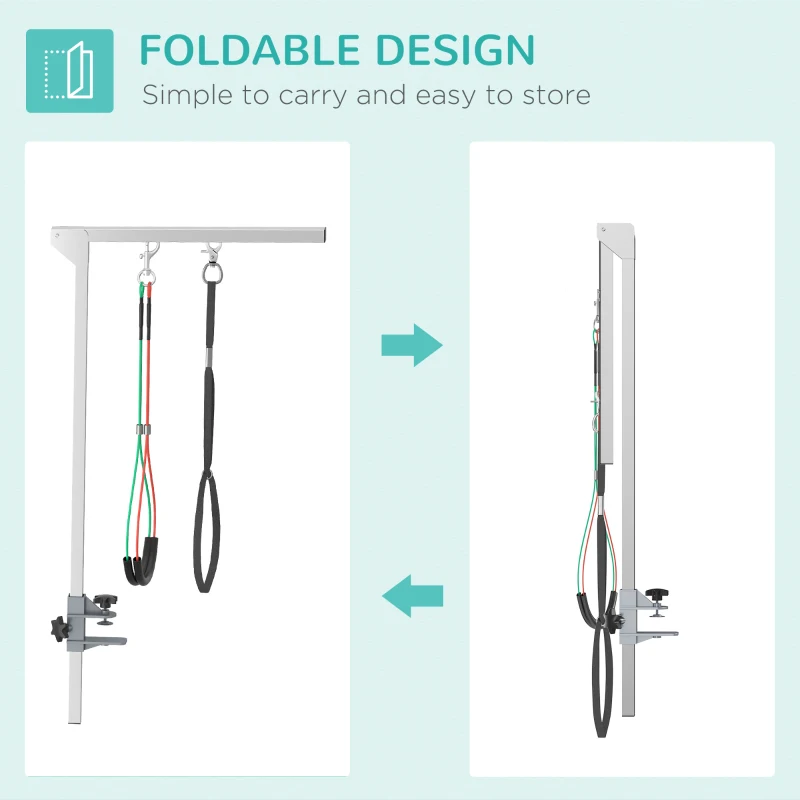 PawHut ramię do pielęgnacji zwierząt, Składane ramię do pielęgnacji z zaciskiem, Regulowane ramię do fryzjerstwa psów z uchwytem na biodra dla psów średniej wielkości, Stal nierdzewna, Srebrny
