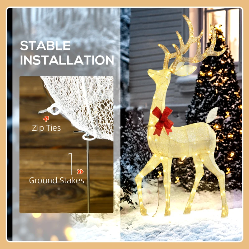 Outsunny Zestaw 3 LED Reniferów, Dekoracja Świąteczna z 283 ciepłymi białymi światłami, Oświetlenie Świąteczne Jeleń z Timerem, Stalowa Rama, Do Wewnątrz i Na Zewnątrz, Złoty
