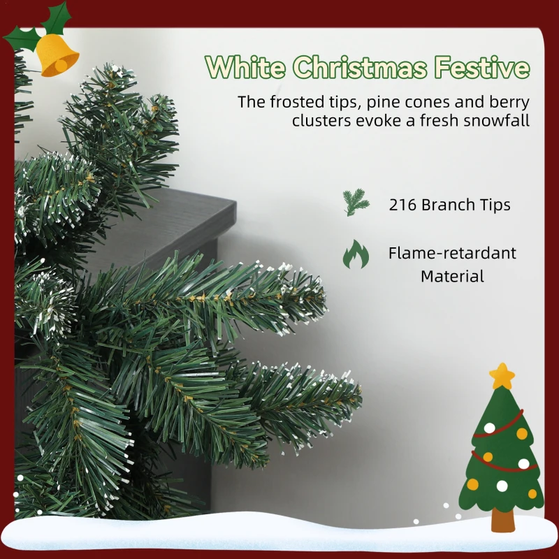 HOMCOM 2,7 m Sztuczna Girlanda Świąteczna z 216 Końcówkami, Dekoracja na Schody i Kominek, Zielona