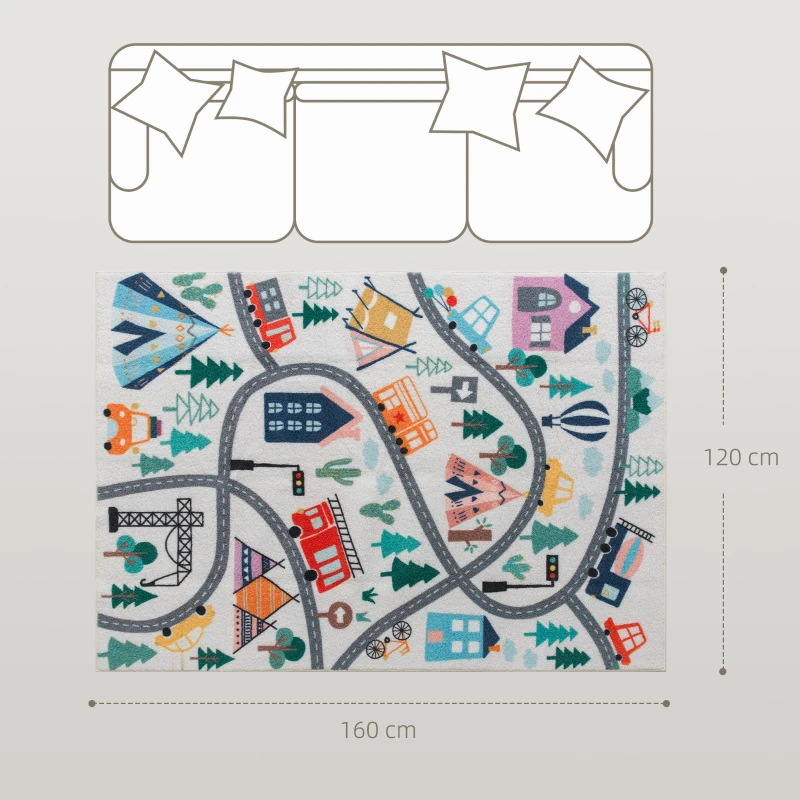 Dywan HOMCOM Antypoślizgowy, Krótkowłosy z Polarowym Wyglądem, Wzór Autostrady, Nowoczesny Design do Salonu, Tarasu, Balkonu i Kuchni, 160 x 120 cm, Wielokolorowy