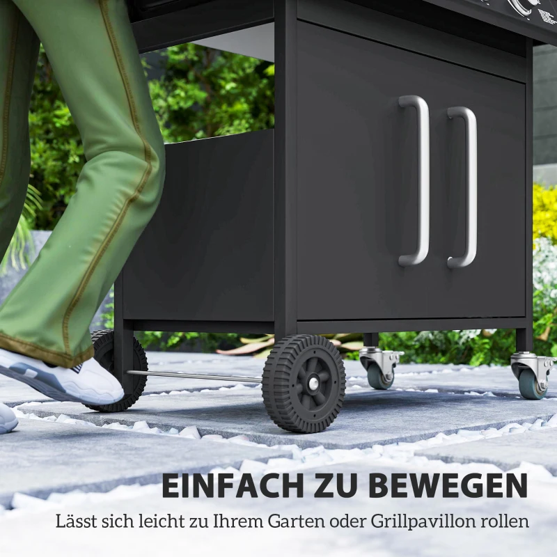 Grill gazowy 15,2 kW, 5 palników ze stali, kółka, boczny palnik