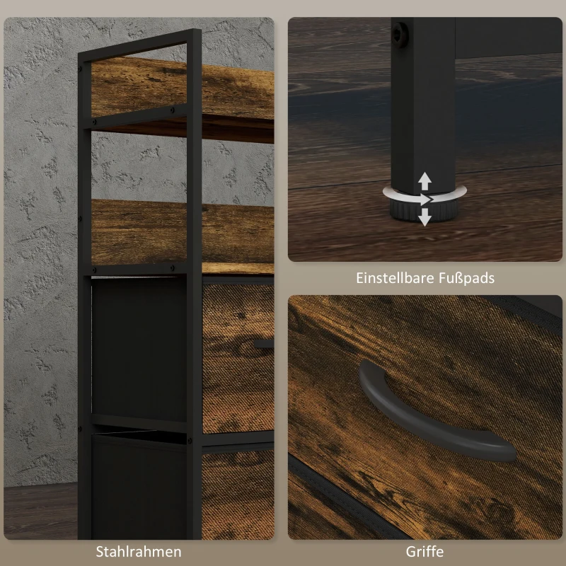 Komoda z 7 szufladami, 2 półki, brązowa, stylowa organizacja