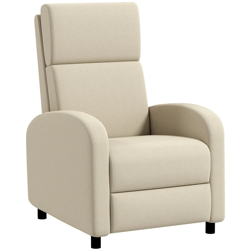 HOMCOM Fotel relaksacyjny telewizyjny z funkcją leżenia, tapicerowany, z regulowaną oparcie, lniany wygląd, podnóżek, do salonu sypialni, kremowy