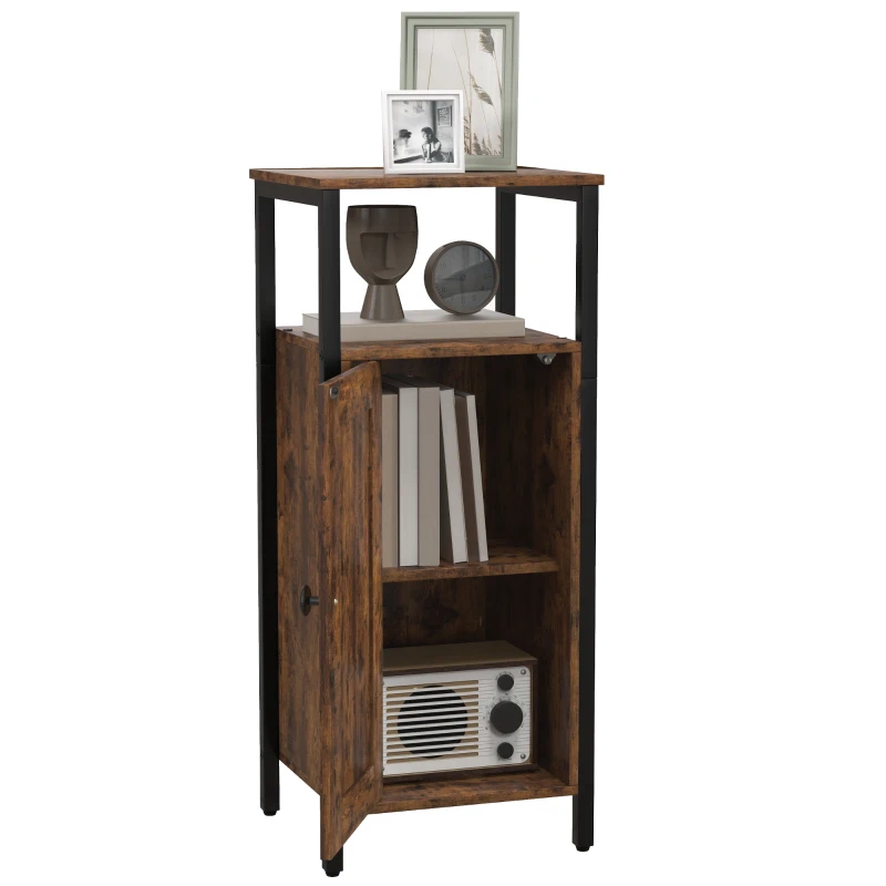 HOMCOM Industrial End Table with Magnetic Door, Small Side Table Storage Cabinet with Adjustable Shelf, Rustic Brown