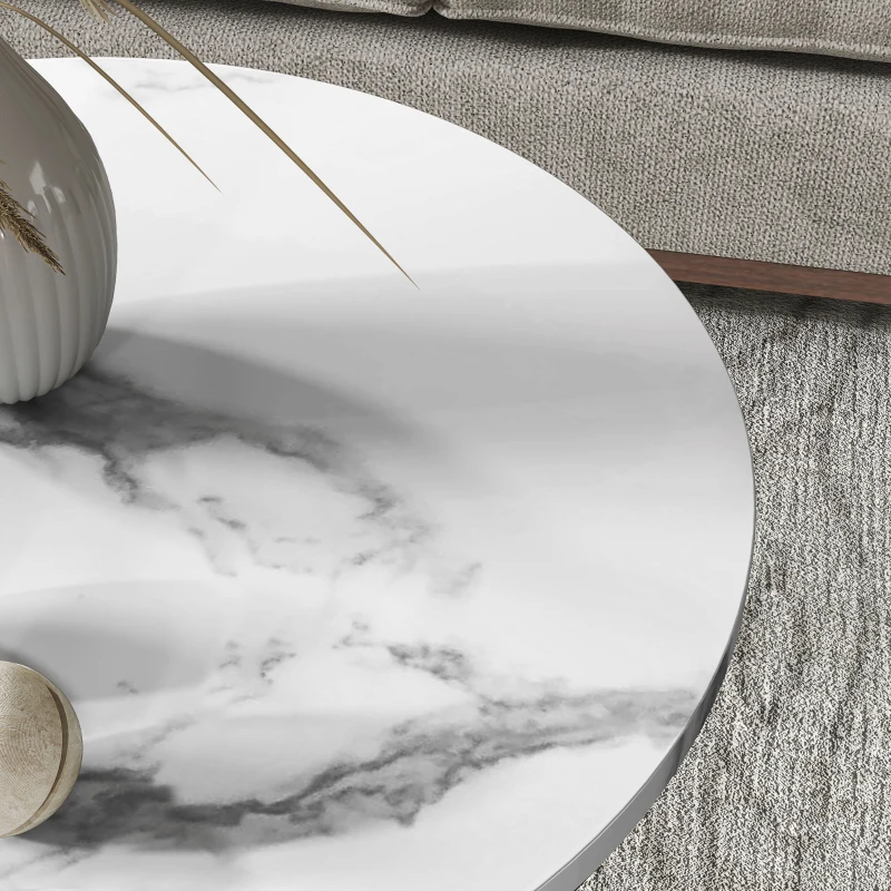 Stolik kawowy okrągły 2 szt. z półką, stal, marmurowy wygląd