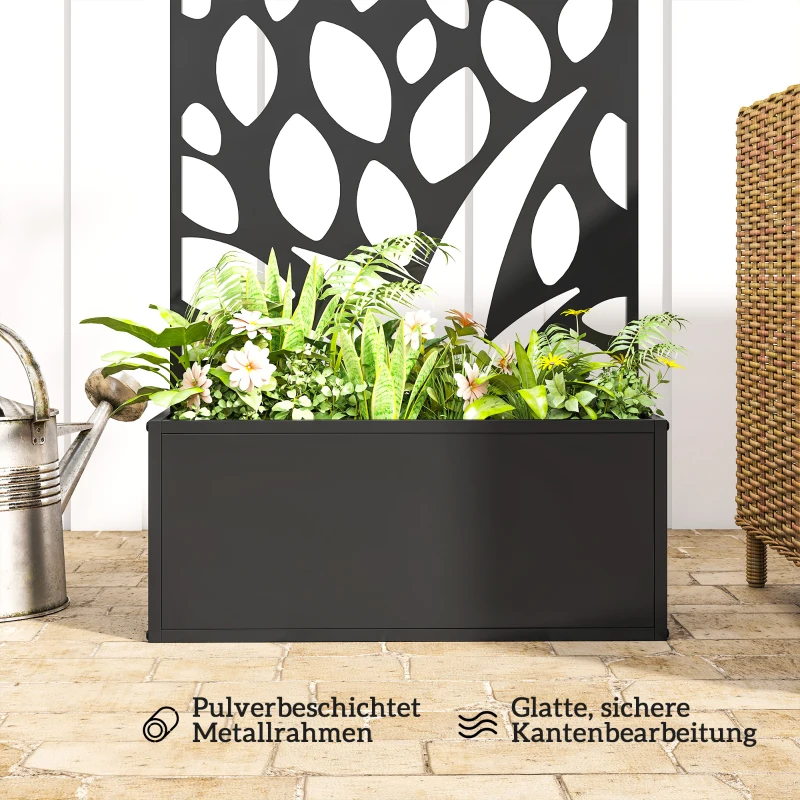 Outsunny metalen hoogbed met klimrek, wandmontage of vrijstaand, plantenbak met privacypaneel