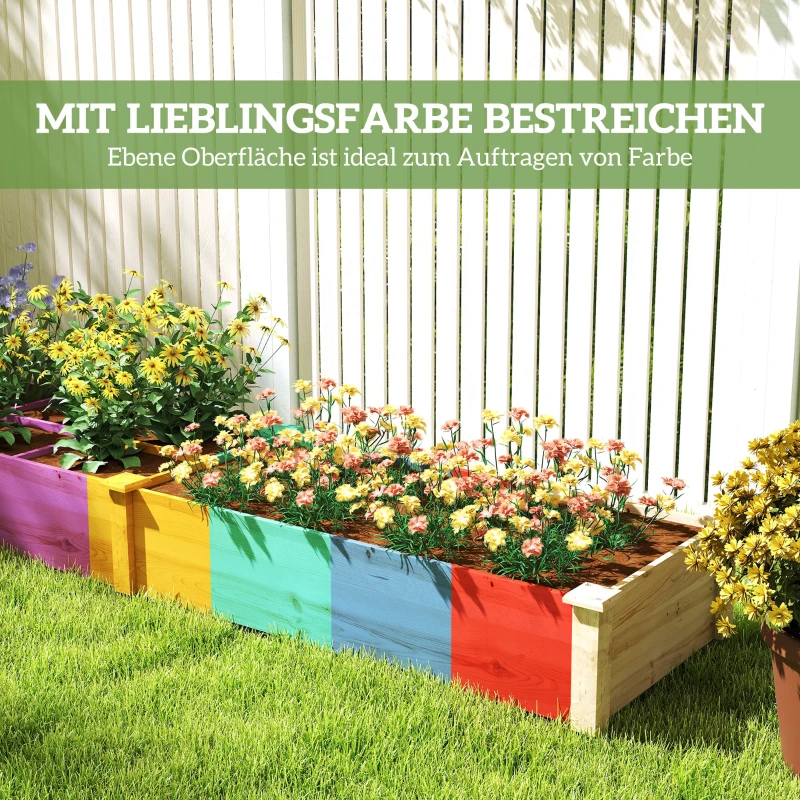 Outsunny Podwyższone Grządki z Drewna, Duża Skrzynka do Sadzenia z 2 Przegrodami, Skrzynka na Kwiaty, Grządki na Zioła i Warzywa do Ogrodu, Balkonu, Naturalna, 237 x 60 x 25cm