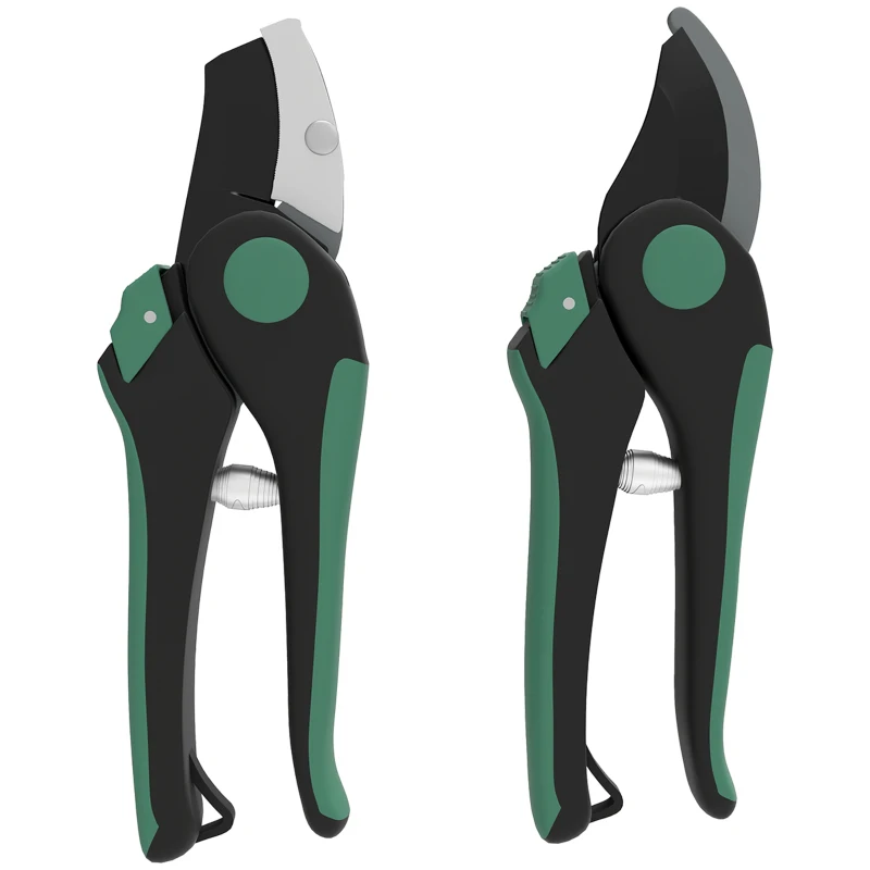 Zestaw narzędzi ogrodowych Outsunny 2 sztuki, Metalowe narzędzia ogrodowe z nożycami Bypass i Amboss, Zestaw do ogrodnictwa, Prezenty ogrodnicze dla kobiet i mężczyzn, Zielony+Czarny