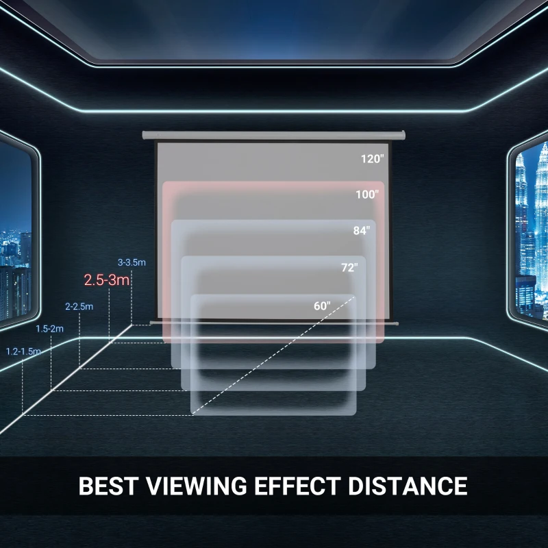 HOMCOM Ekran projektora 203 x 152 cm 100 cali 4:3/ 16:9 manualny ekran do kina domowego