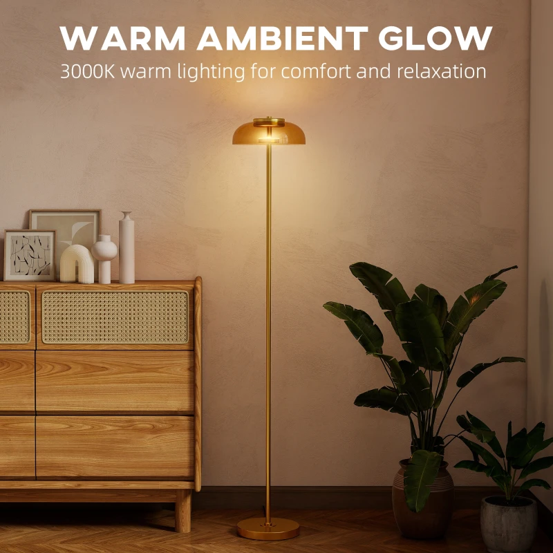 HOMCOM Lampa LED podłogowa do salonu, lampa stojąca z ciepłym światłem 3000 K z przełącznikiem nożnym do salonu, sypialni, bez żarówki, mosiądz