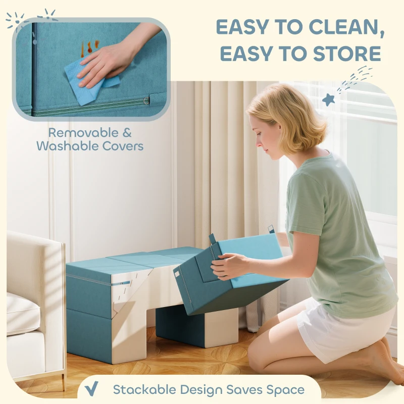 AIYAPLAY Baby Soft Play Set, 2-Piece Foam Climbing Blocks with Detachable Cover, Climb and Crawl Foam Blocks Interactive Toy for Toddlers 0.5-3 Years, Blue