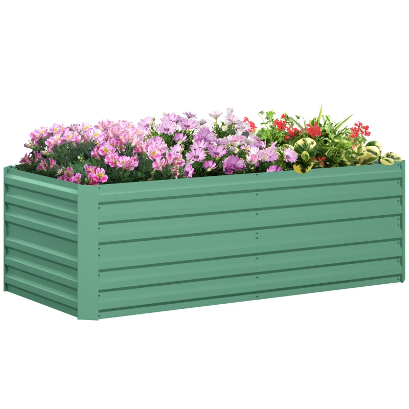Outsunny Raised Beds for Garden, Galvanised Steel Outdoor Planters with Multi-reinforced Rods, 180 x 90 x 59 cm, Light Green