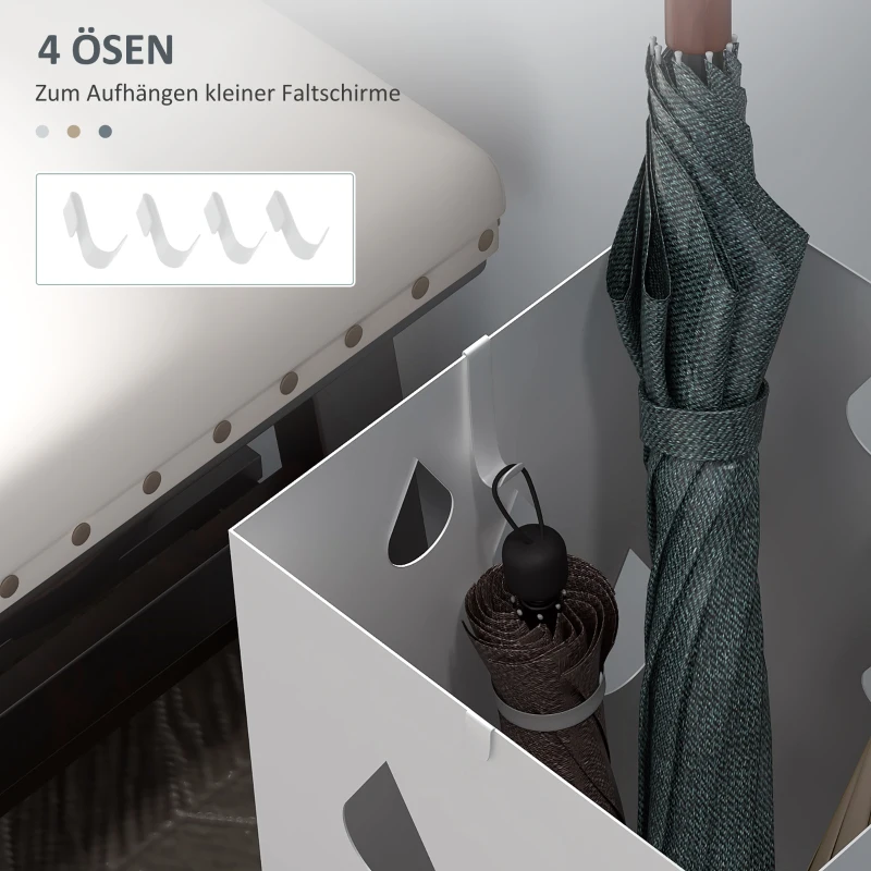 Stojak na parasole z 4 hakami, biała miska na wodę