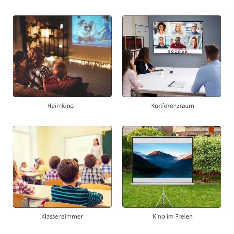 HOMCOM Ekran projekcyjny w formacie 4:3, ekran kinowy, powierzchnia do prezentacji w domu lub biurze, Biały