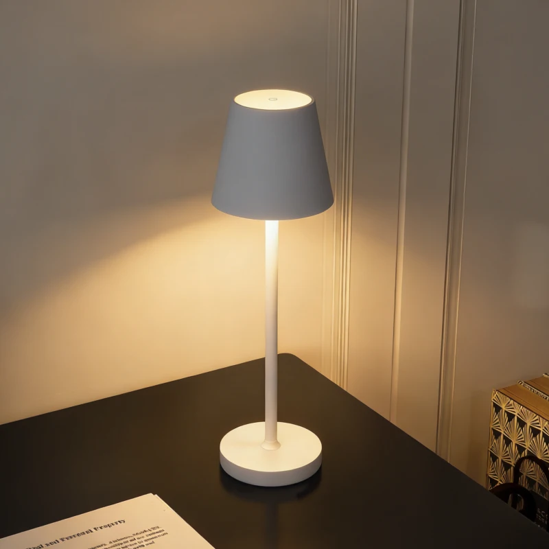 HOMCOM Lampada da Tavolo Portatile in Acrilico e Metallo da 3600mAh con Cavo di Ricarica, Ø11.2x36.5 cm, Grigio